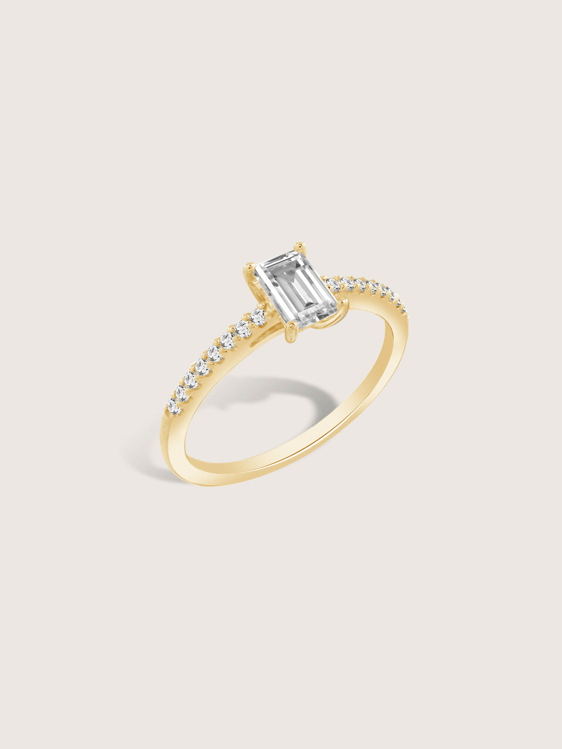 Lab Grown Diamond 0.4ct Emerald Cut Solitaire Ring with Pave Band