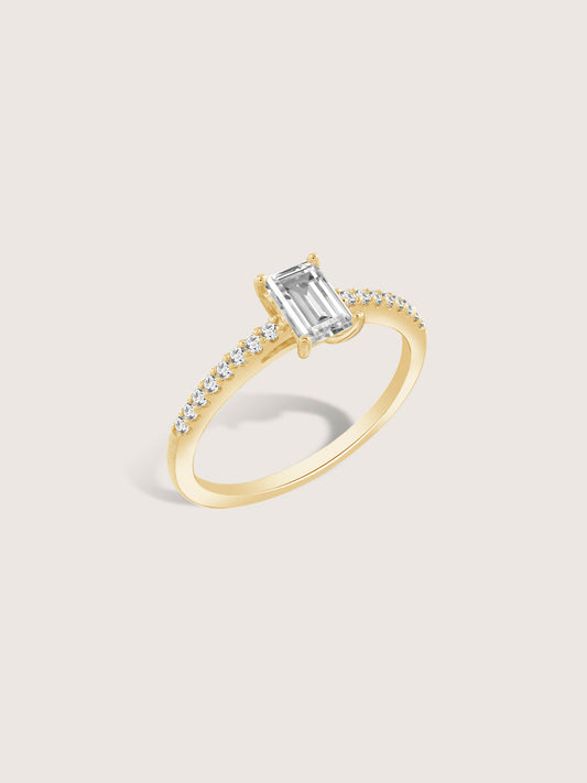 Lab Grown Diamond 0.4ct Emerald Cut Solitaire Ring with Pave Band