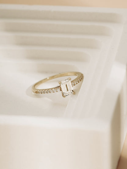 Lab Grown Diamond 0.4ct Emerald Cut Solitaire Ring with Pave Band