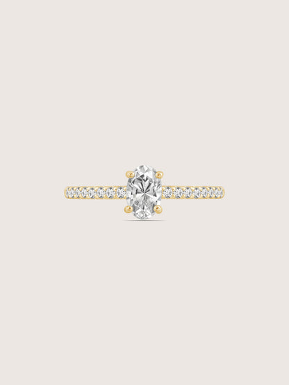Lab Grown Diamond 0.66ct Oval Cut Solitaire Ring with Pave Band
