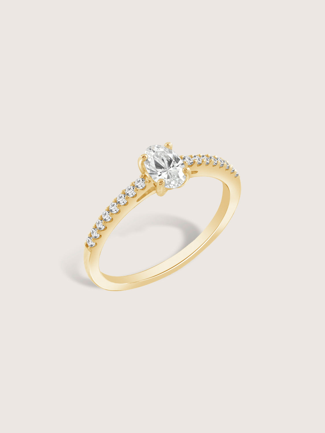 Lab Grown Diamond 0.66ct Oval Cut Solitaire Ring with Pave Band