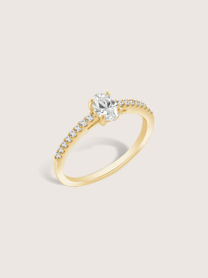 Lab Grown Diamond 0.66ct Oval Cut Solitaire Ring with Pave Band
