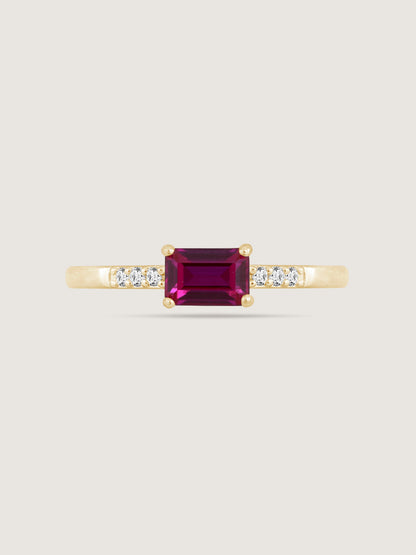 0.5ct Emerald Cut Created Ruby With Lab Grown Diamond Accent Engagement Ring
