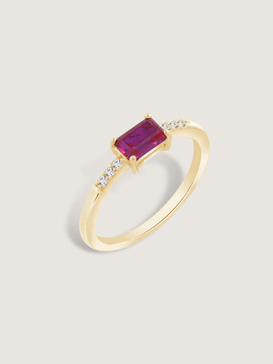 0.5ct Emerald Cut Created Ruby With Lab Grown Diamond Accent Engagement Ring