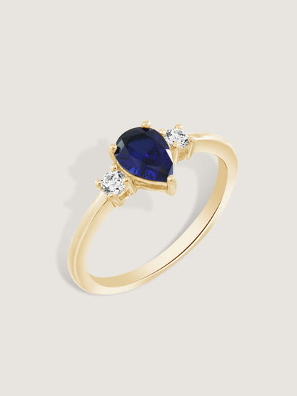 Pear Cut Created Sapphire And Lab Grown Diamond Three Stones Ring