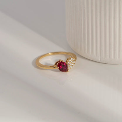 Pear Cut Created Ruby And Pave Lab Grown Diamond Heart Shaped Ring