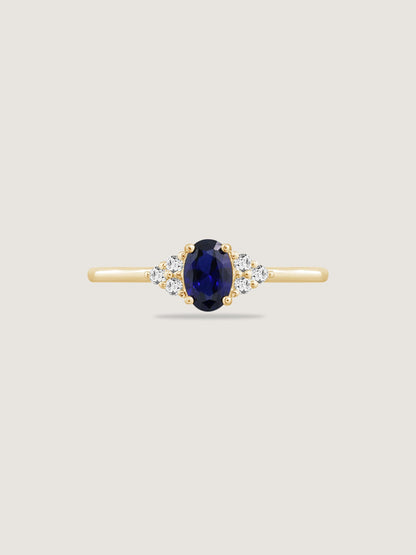Oval Cut Created Sapphire With Trio Lab Grown Diamond On Shank Engagement Ring