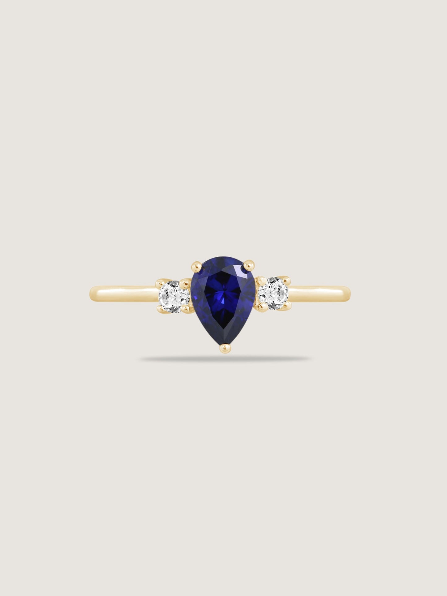 Pear Cut Created Sapphire And Lab Grown Diamond Three Stones Ring