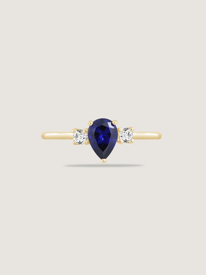 Pear Cut Created Sapphire And Lab Grown Diamond Three Stones Ring