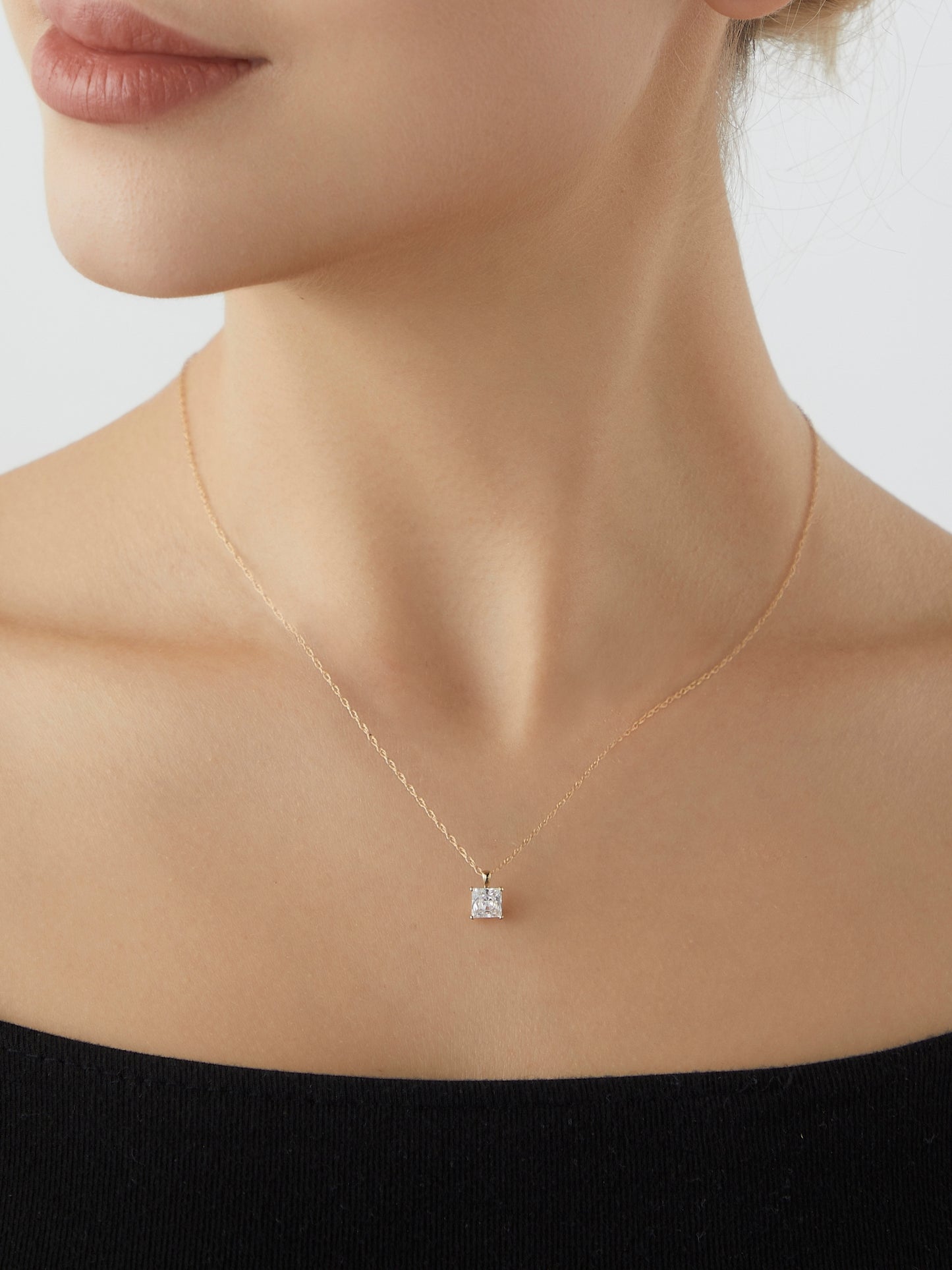 Diamonbliss Yellow Gold Plated Sterling Silver Solitaire Princess cut Pendant Necklace| 1 cttw