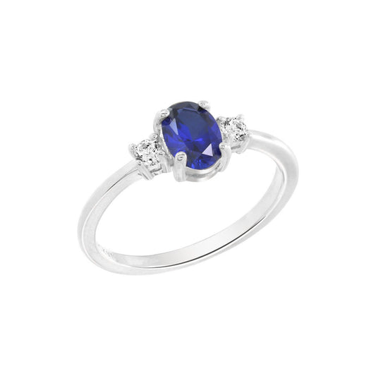 Oval Cut Created Sapphire And Lab Grown Diamond Three Stones Ring