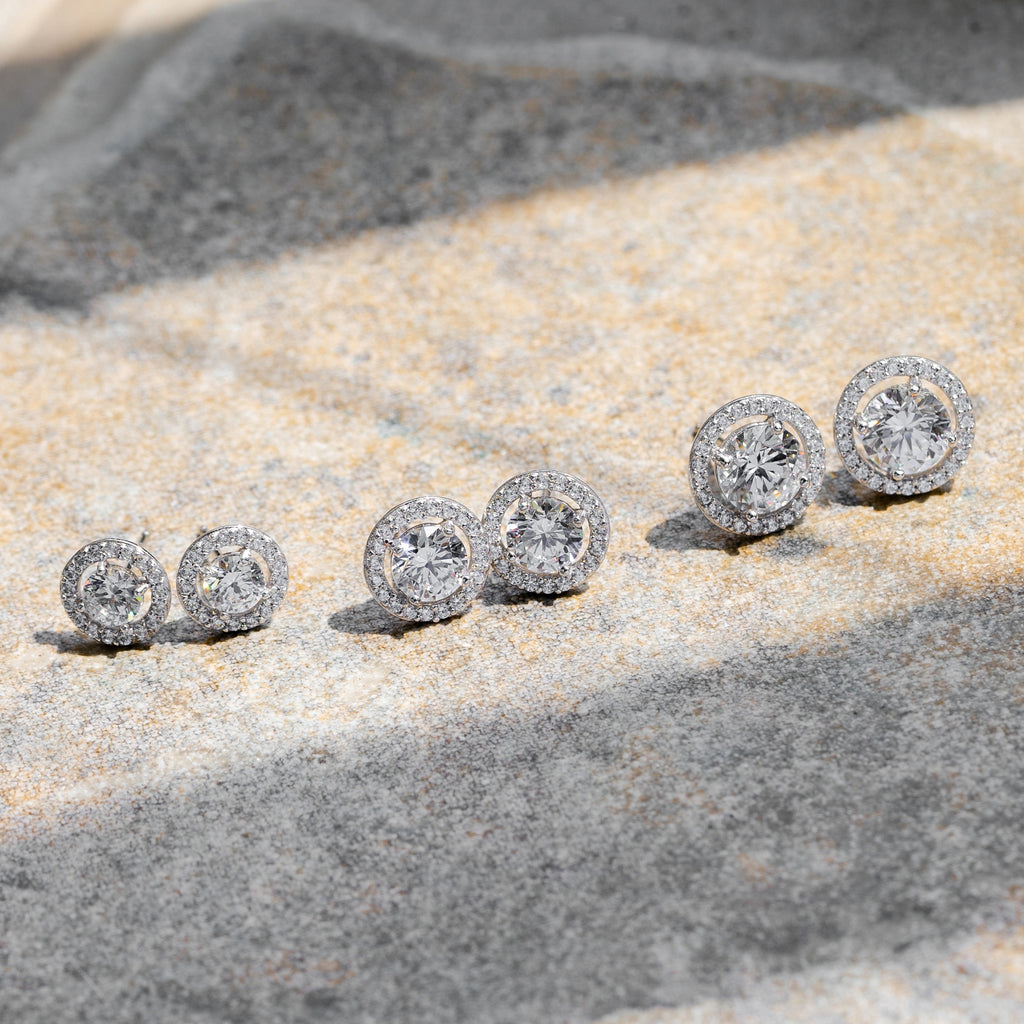 Floating Stone Halo Stud Earrings