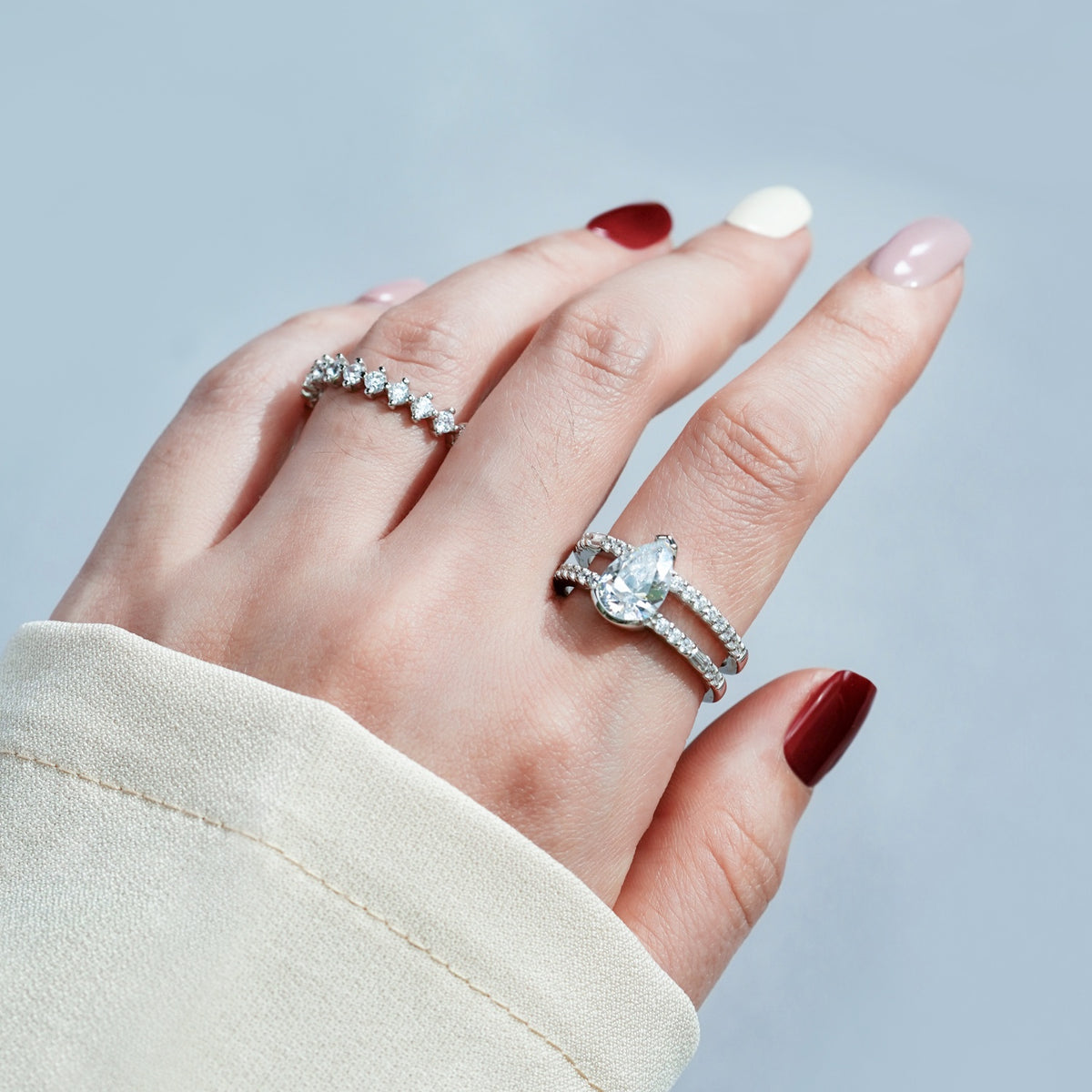 Pear CZ Split Shrank Ring