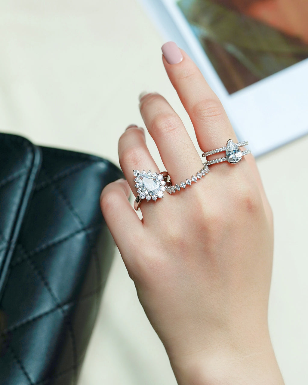 Pear CZ Split Shrank Ring
