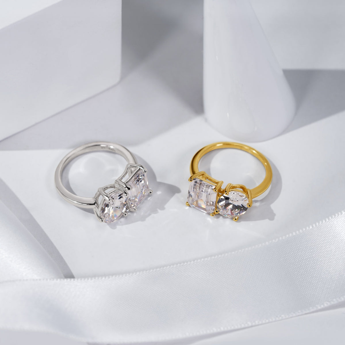 Oval and Emerald Cut Double Stone Ring
