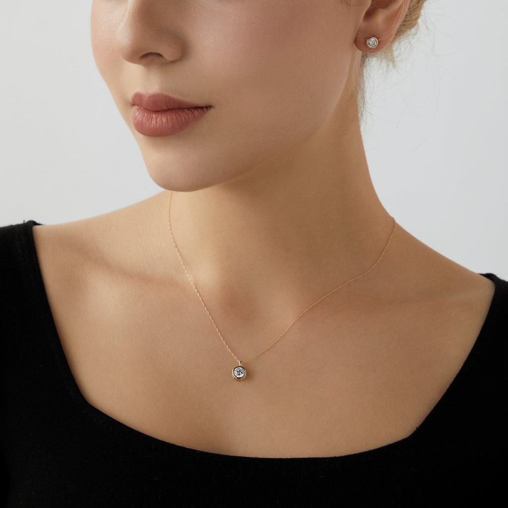 Solid Gold Bezel Solitaire Stud Earrings