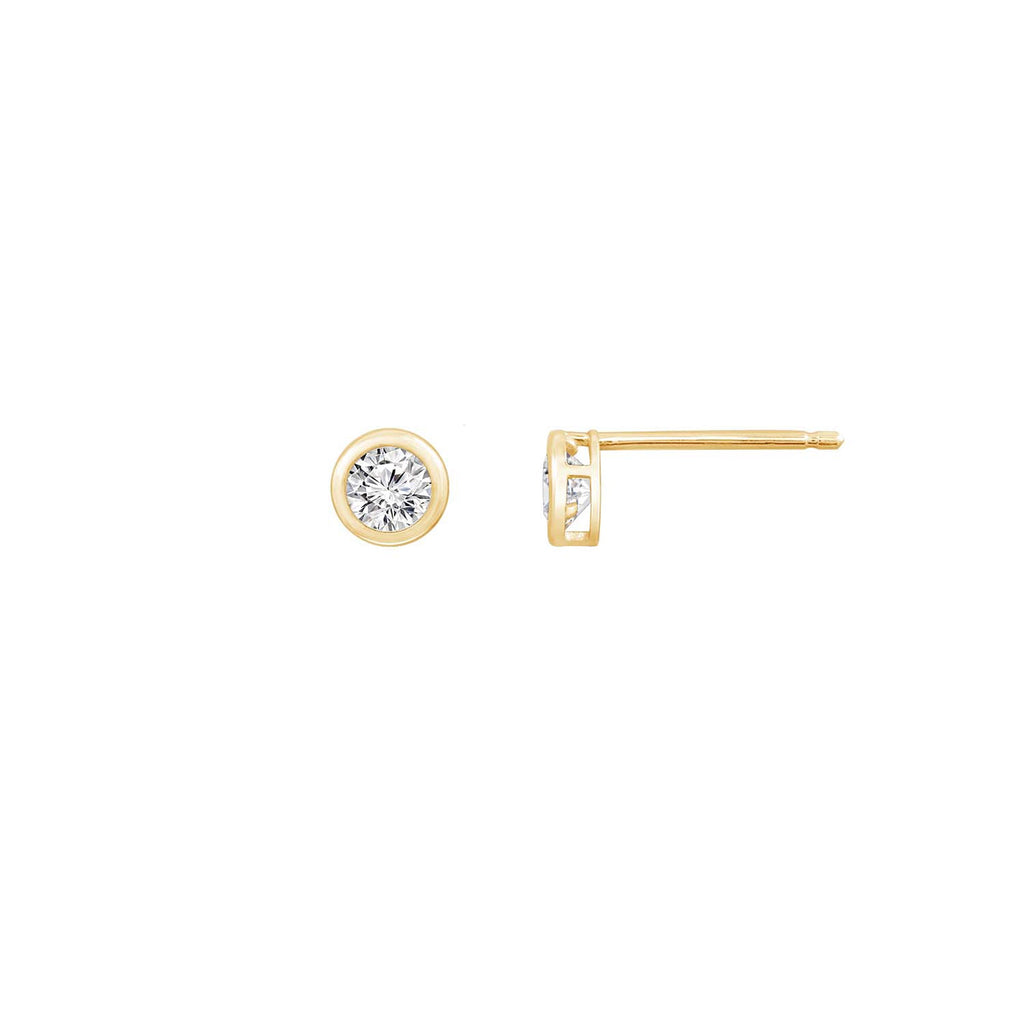Solid Gold Bezel Solitaire Stud Earrings