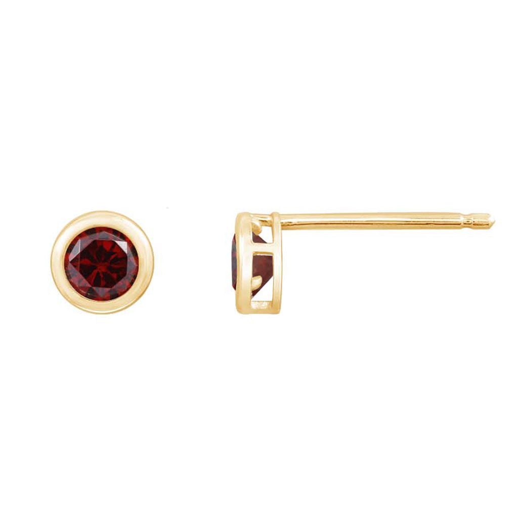 10K Solid Gold Bezel Birthstone Stud Earrings