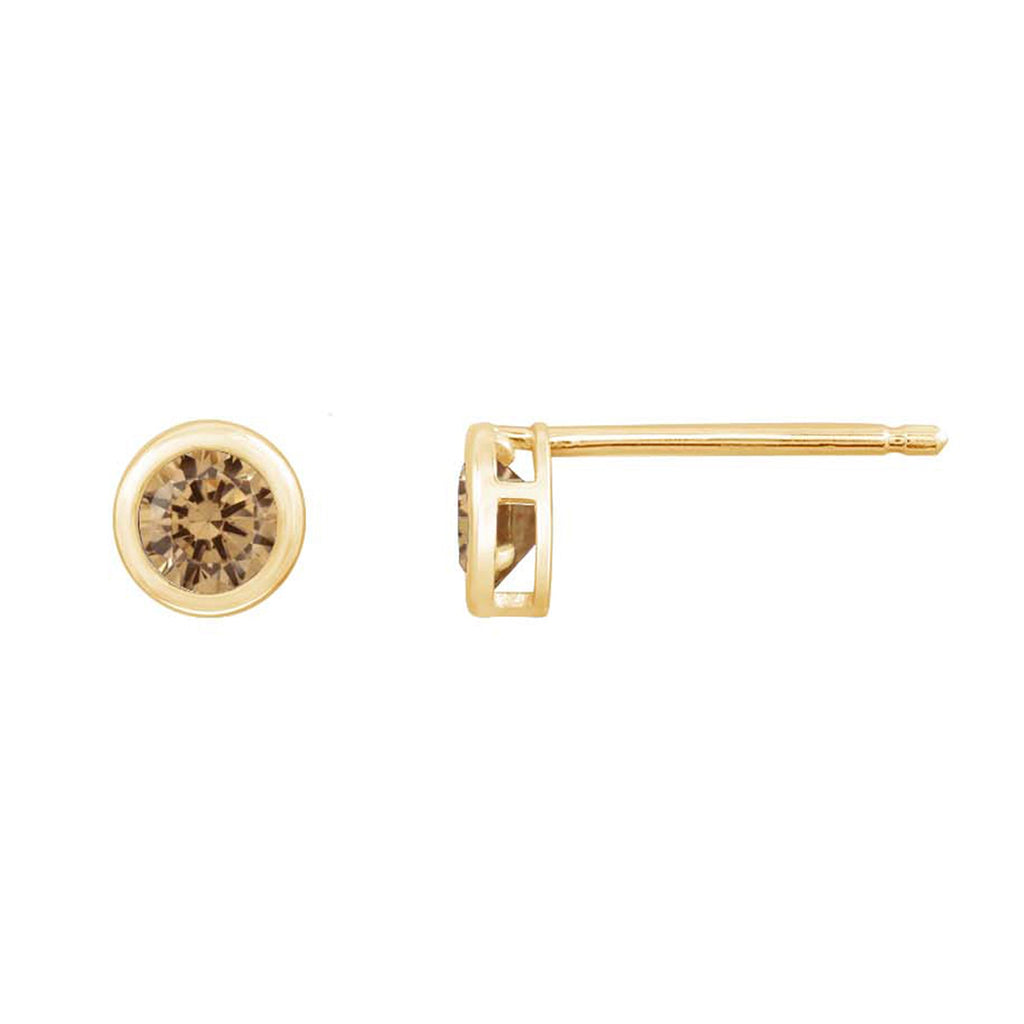 10K Solid Gold Bezel Birthstone Stud Earrings