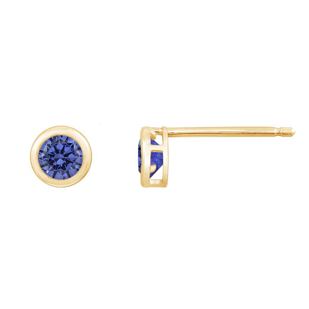 10K Solid Gold Bezel Birthstone Stud Earrings