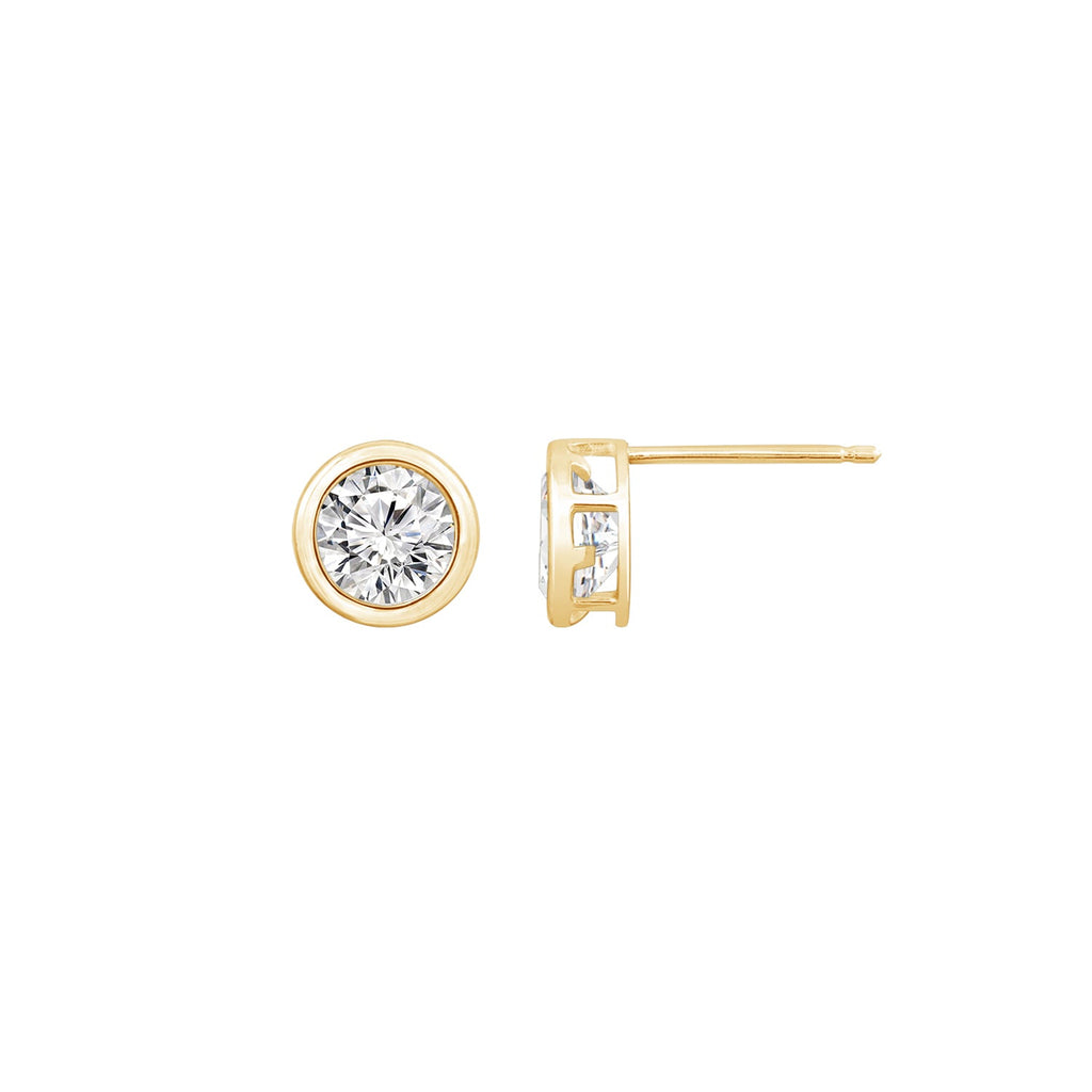 Solid Gold Bezel Solitaire Stud Earrings
