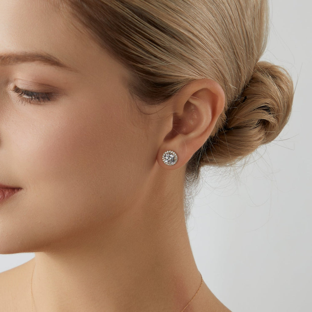 Solid Gold Halo Stud Earrings