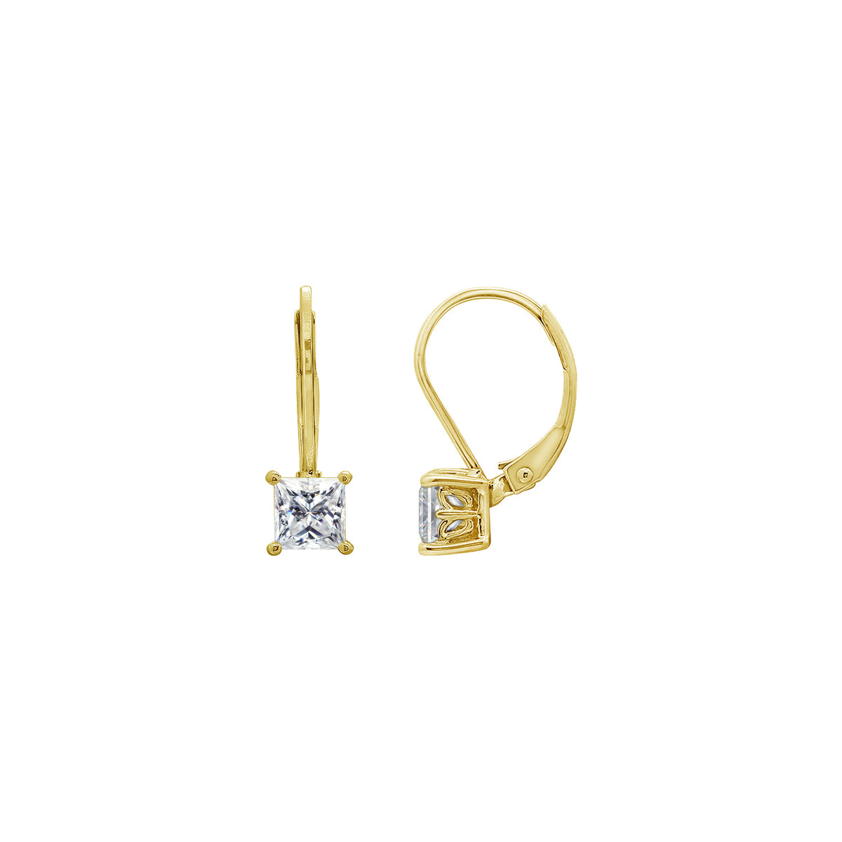 Princess Solitaire Earrings with Leverback