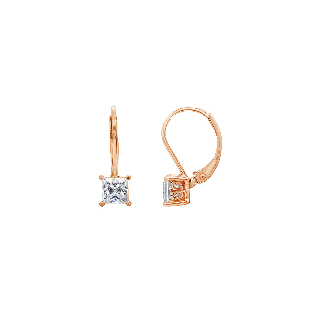 Princess Solitaire Earrings with Leverback