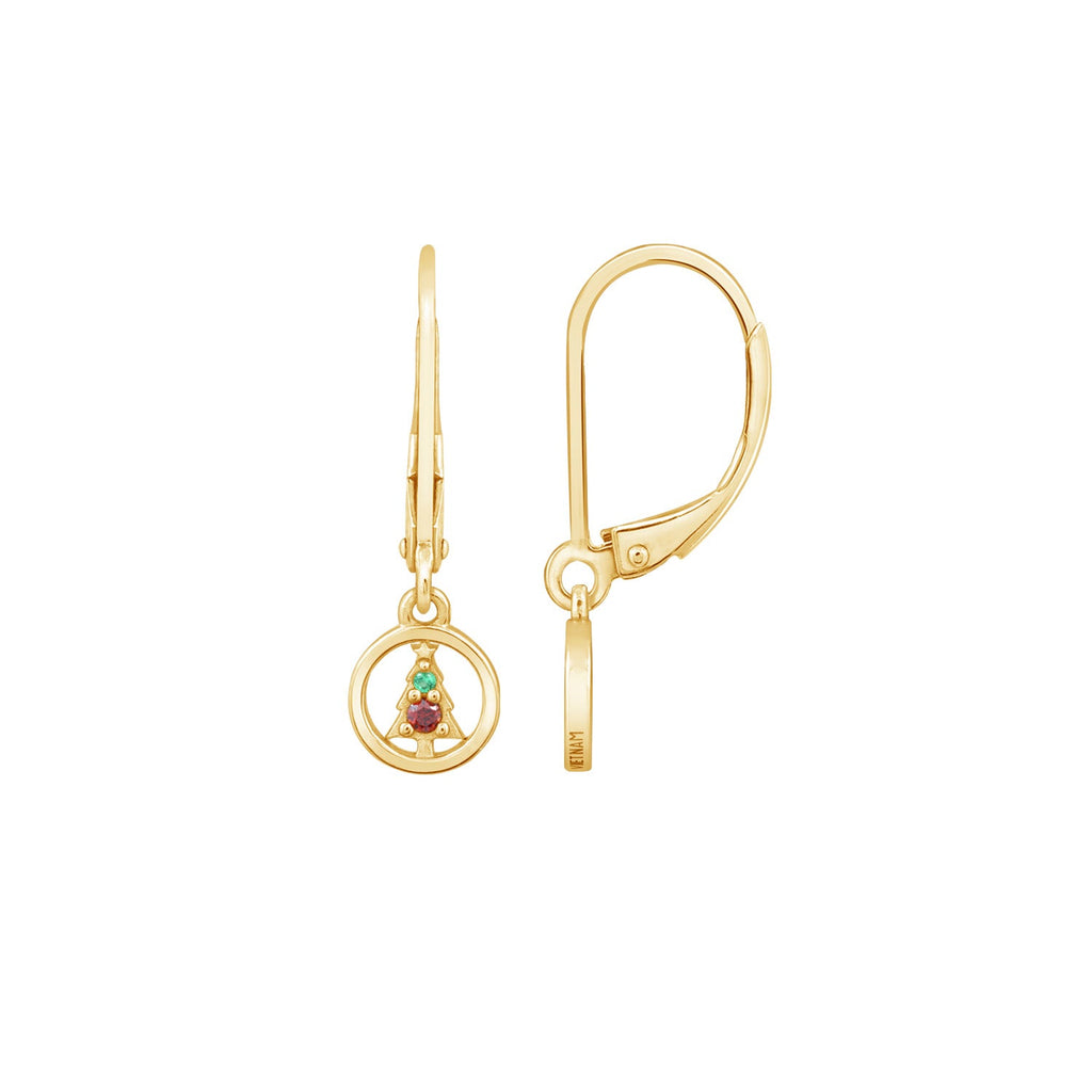 Circle Christmas Tree Dangle Leverback Earrings