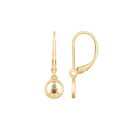 Circle Christmas Tree Dangle Leverback Earrings