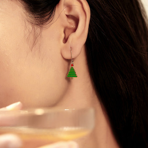 Dangle Christmas Tree Leverback Earrings