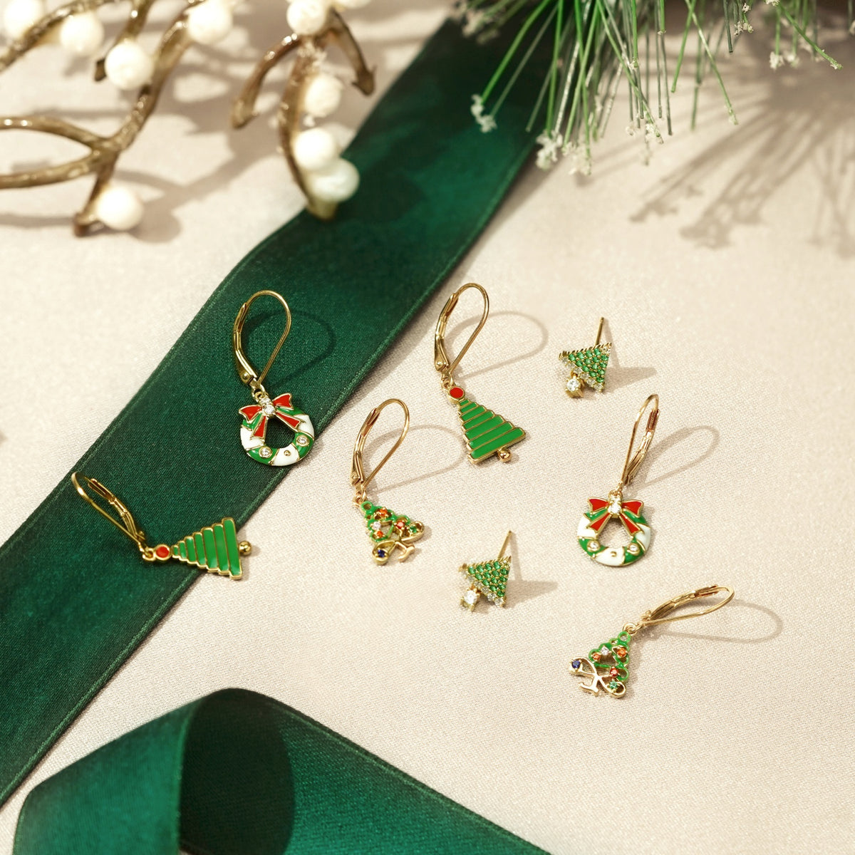 Dangle Christmas Tree Leverback Earrings