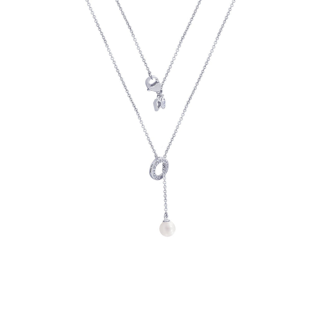 Circle & Drop Pearl Y - shape Necklace