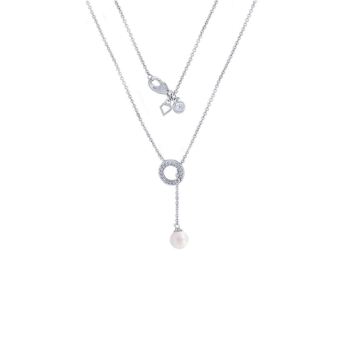 Circle & Drop Pearl Y - shape Necklace