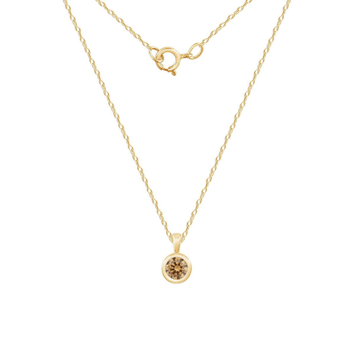 10K Solid Gold Bezel Birthstone Pendant Necklace