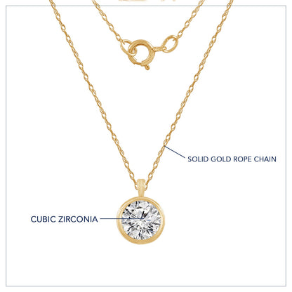 Solid Gold Bezel Solitaire Necklace