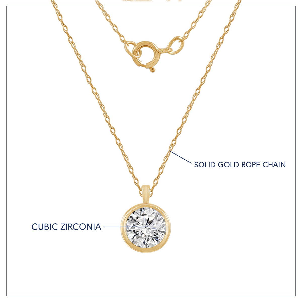 Solid Gold Bezel Solitaire Pendant Necklace