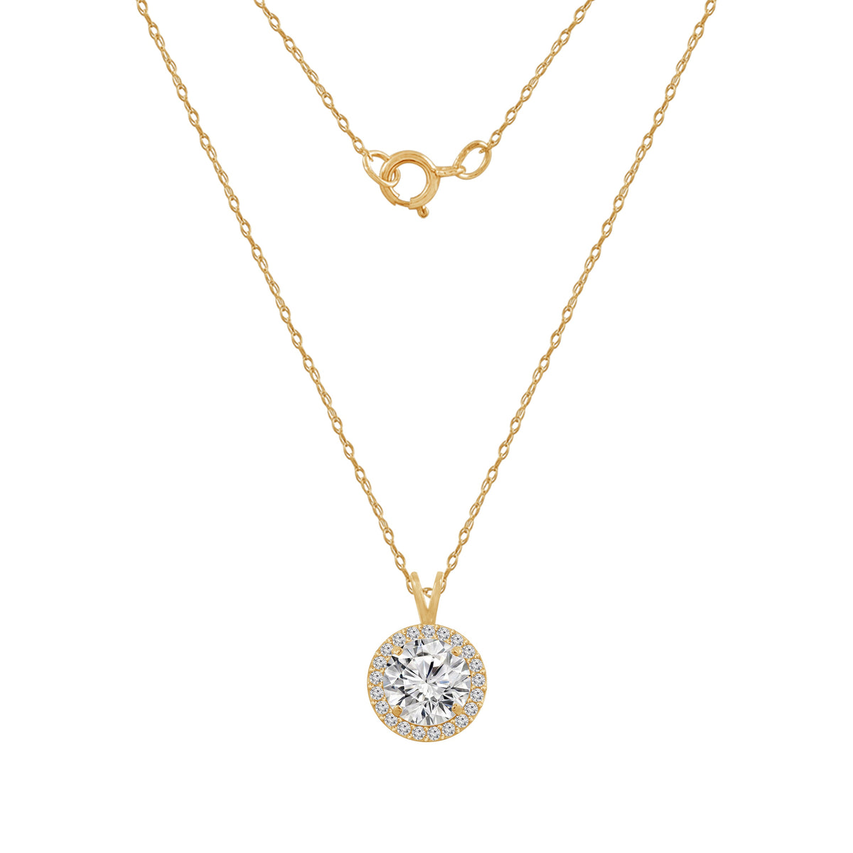 Solid Gold Halo Pendant Necklace