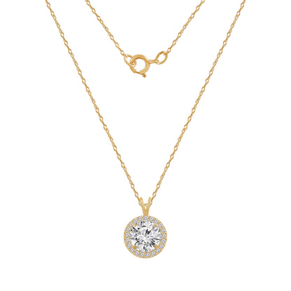 Solid Gold Halo Pendant Necklace