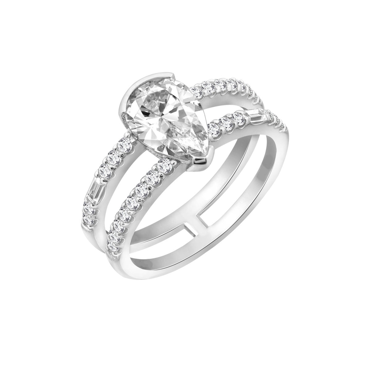 Pear CZ Split Shrank Ring