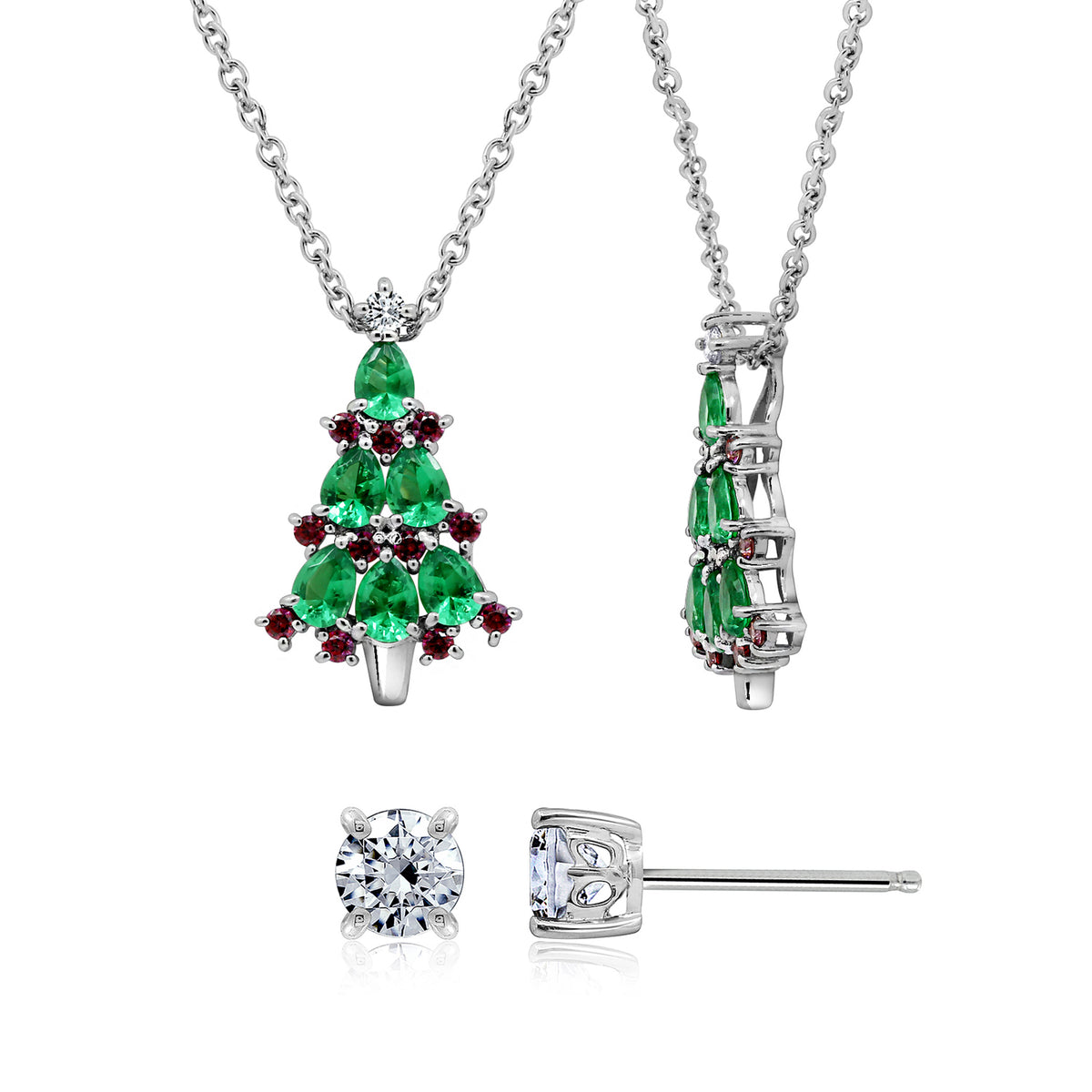 Christmas Tree Pendant & Solitaire Earrings Set